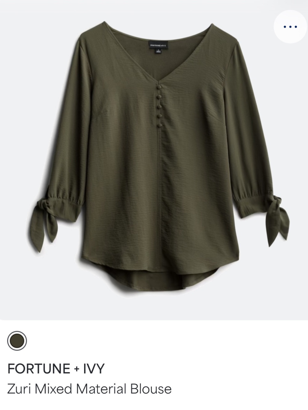 Fortune + Ivy Olive V-Neck Tie-Sleeve Blouse